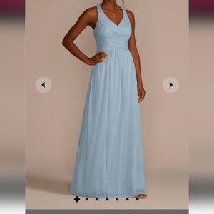 David's Bridal dusty blue bridesmaid dress